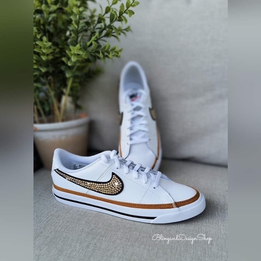 Women's Bling Nike Court Legacy White Sneakers made with Crystals Custom - Picture 5 of 10